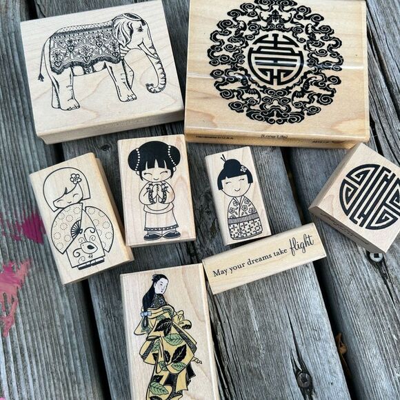 Vintage Asian-Inspired Wooden Stamp Set - Picture 14 of 16